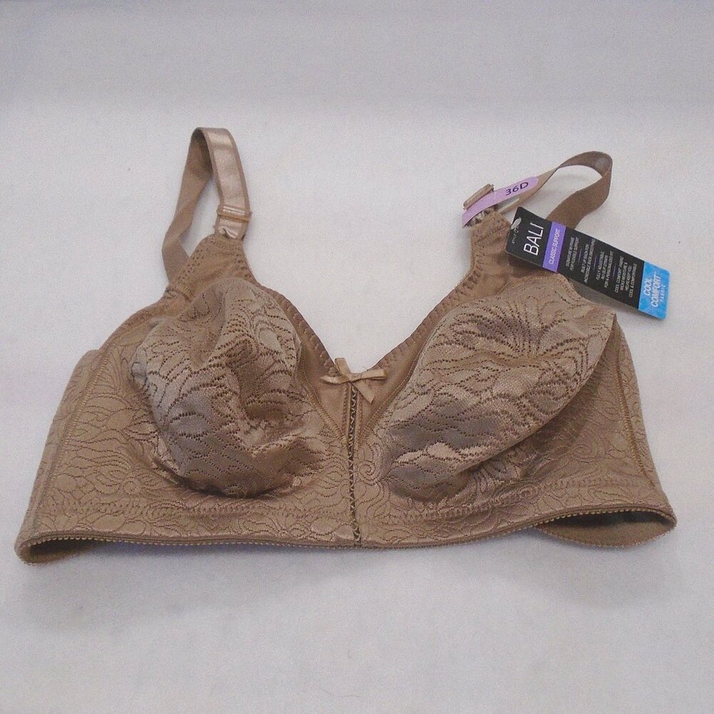 nwt Bali 36D Sheer Latte Double Support Cool Comfort Wirefree Bras DF3372